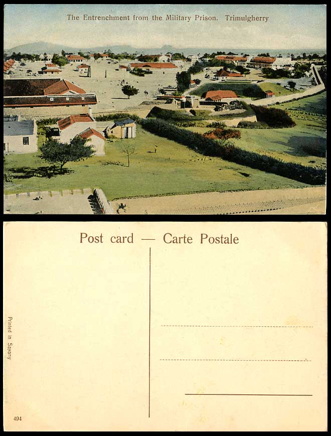 India Old Hand Tinted Postcard Entrenchment from MILITARY PRISON - TRIMULGHERRY