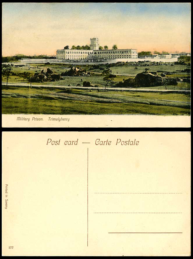 India Old Hand Tinted Postcard MILITARY PRISON TRIMULGHERRY Rocks & General View