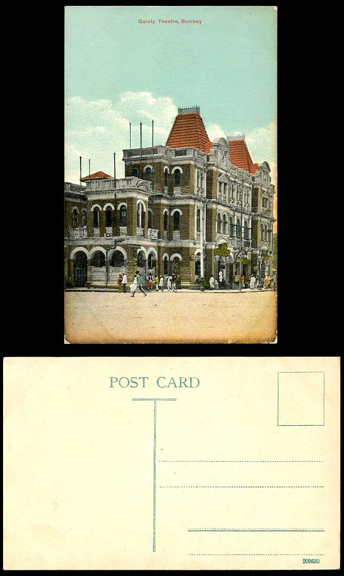 India Old Colour Postcard Gaiety Theatre Bombay Street Scene Restaurant Tea Cafe