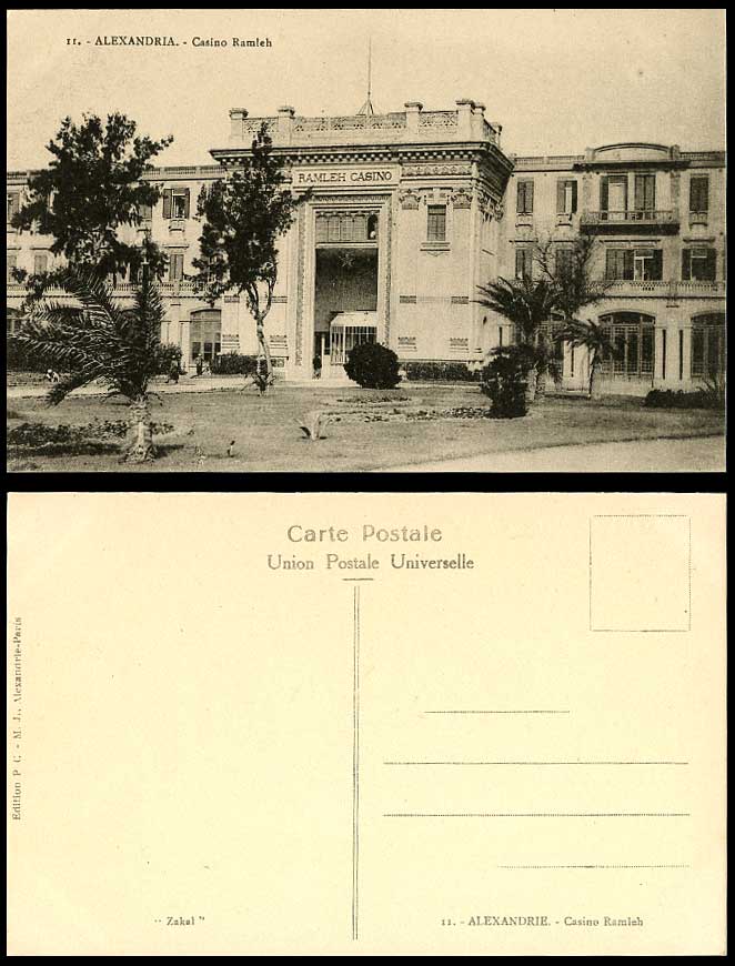 Egypt Old Postcard Alexandria Ramleh Casino, Palm Trees Garden Alexandrie, Zakal