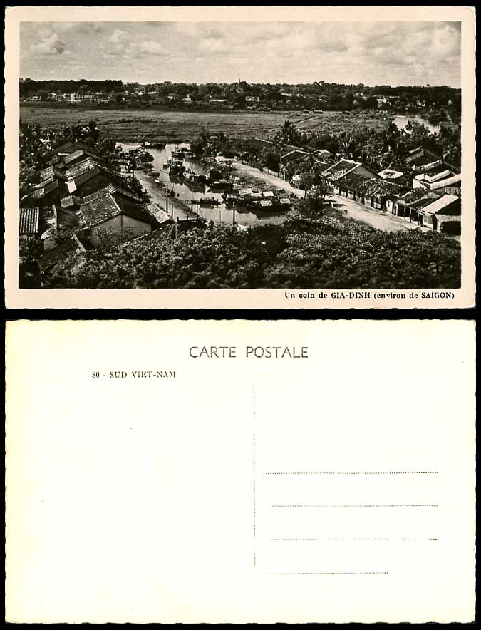Indo-China Old Postcard GIA-DINH environ de SAIGON, Sampans Boats Harbour Street