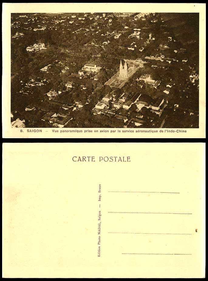 Indo-China Old Postcard Saigon Cathedral Church Aerial View Taken by Plane NADAL