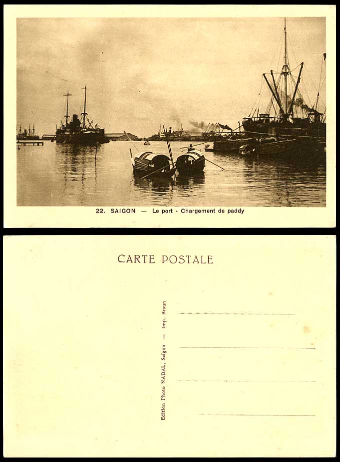 Indo-China Old Postcard Saigon Le Port Chargement de Paddy Harbour Loading Paddy