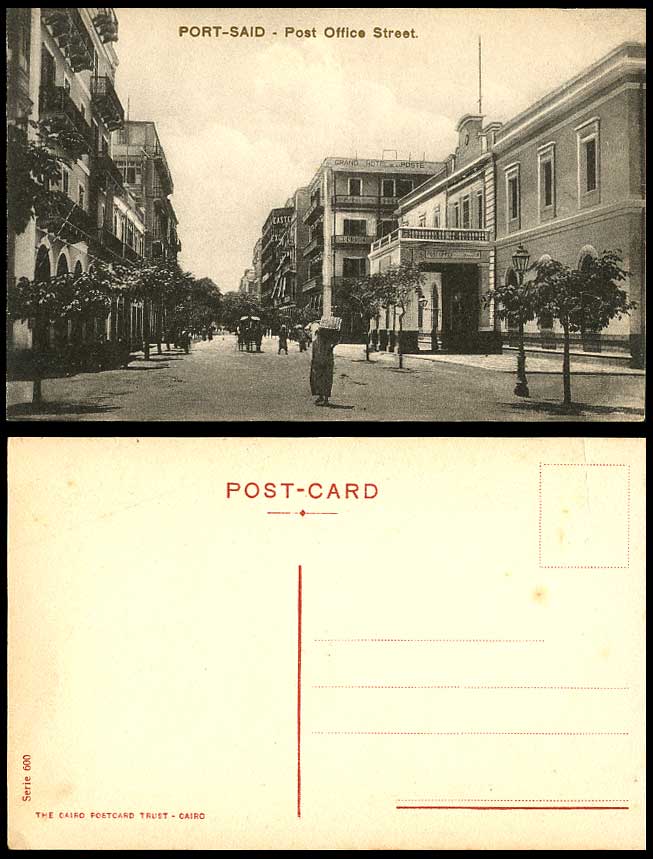 Egypt Old Postcard Port Said, Grand Hotel de la Poste, Post Office Street Scene