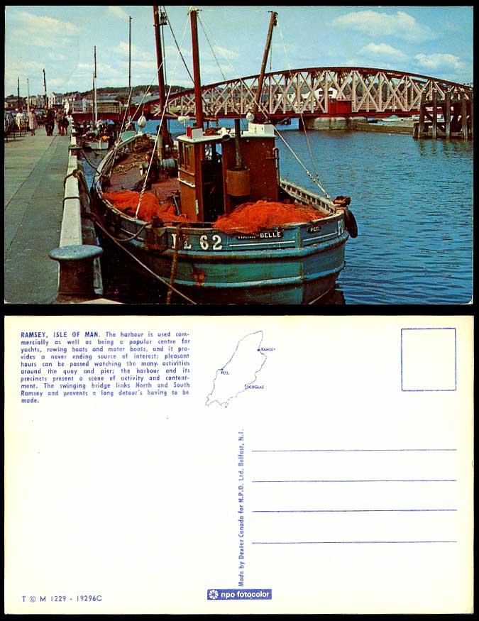 Isle of Man Old Postcard Ramsey Harbour Bridge, Yachts Rowing Motor Boats Centre