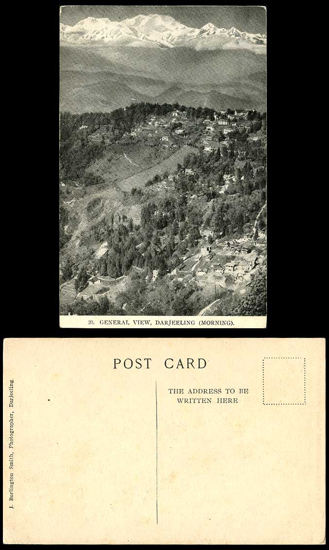 India Old Postcard Darjeeling General View Morning Snowy Mountains Hill Panorama