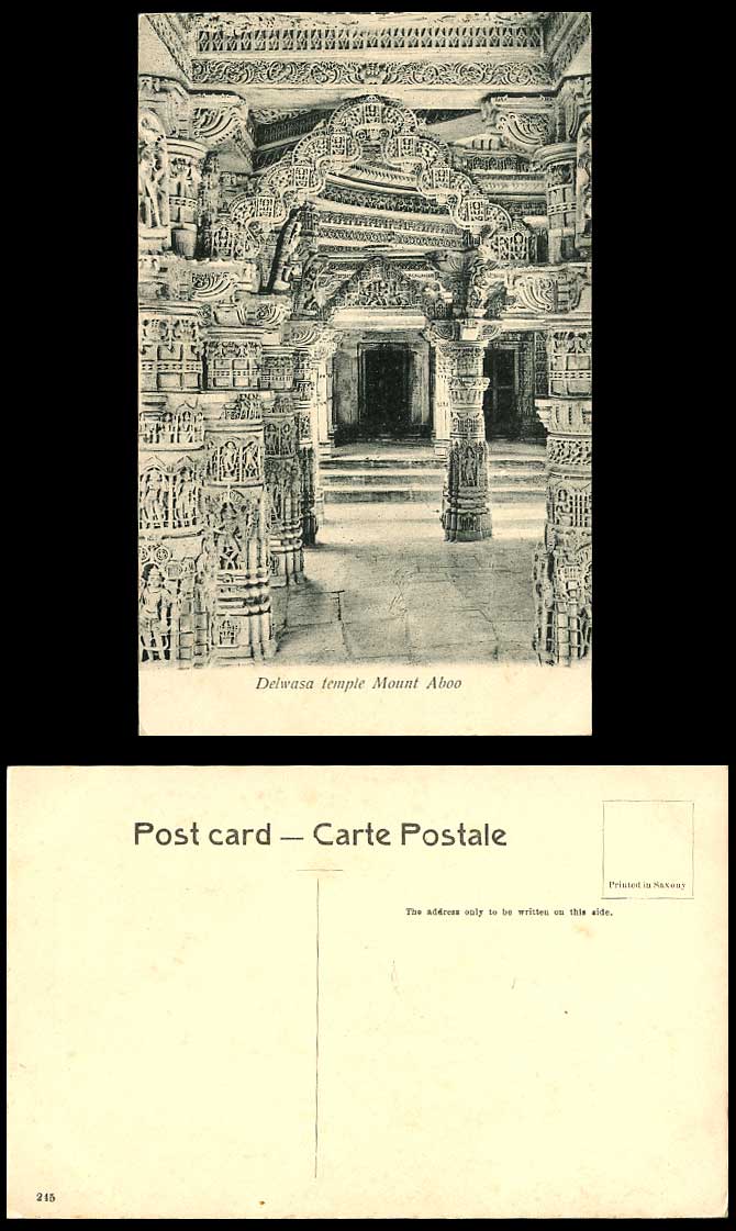 India Old Postcard Interior View of Dilwara Delwasa Temple Pillars with Carvings