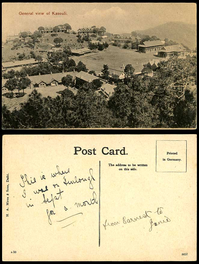 India Old Postcard General View of Kasouli, Hill Military Barracks Parade Ground