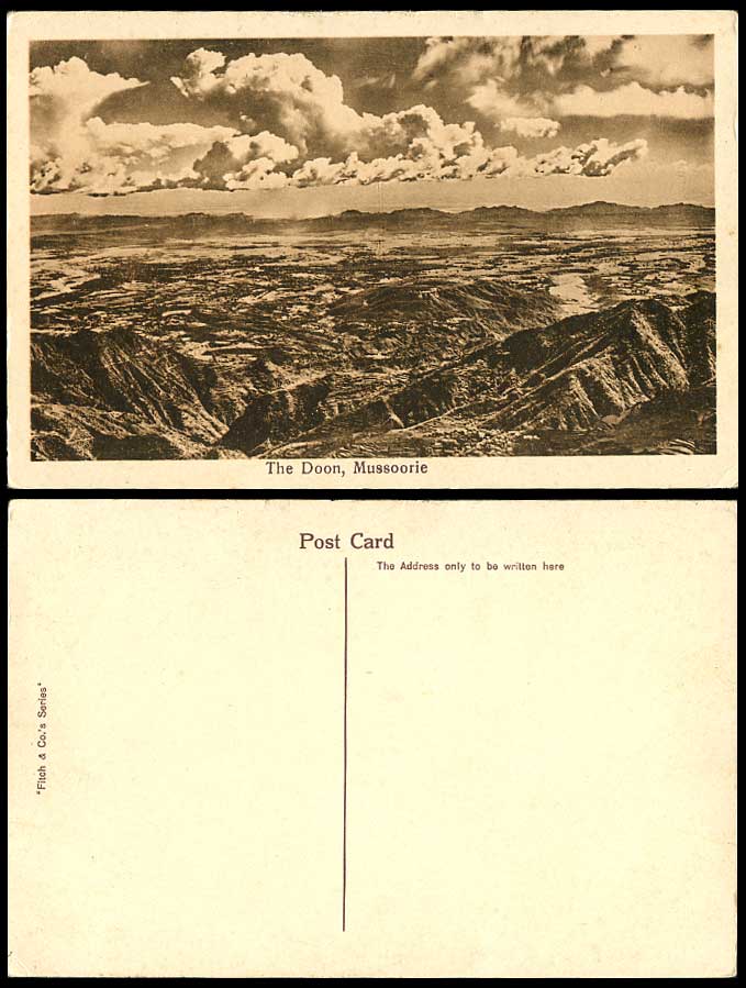 India Old Postcard Mussoorie The Doon Hills River Scene Bird's Eye View Panorama