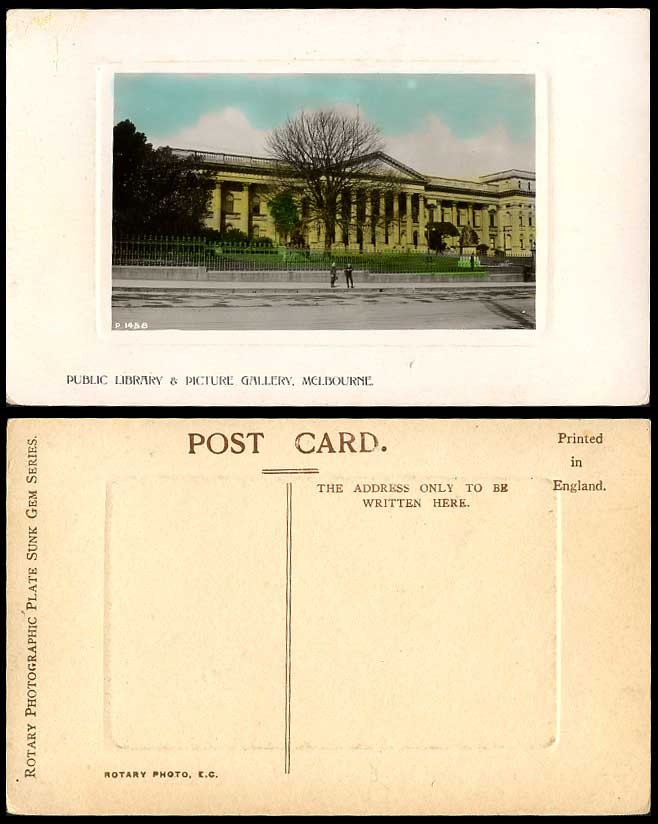 Australia Public Library, Picture Gallery Melbourne Old Embossed Colour Postcard
