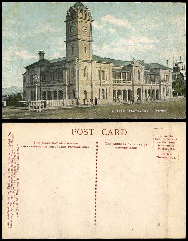 Australia Townsville GPO General Post Office Clock Tower Queensland Old Postcard
