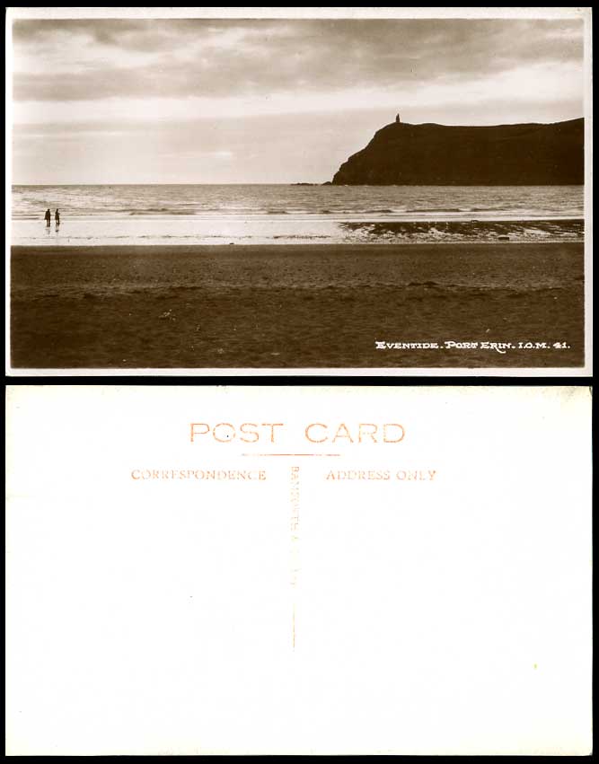 Isle of Man Old Real Photo Postcard Port Erin Eventide Beach Seaside Panorama 41