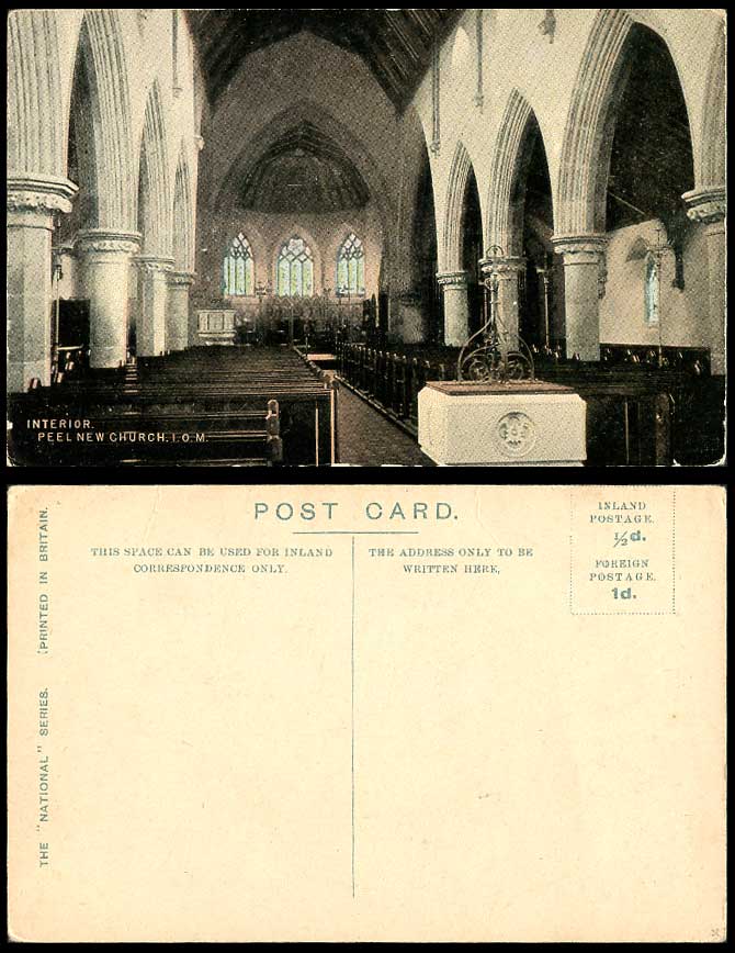 Isle of Man Interior of Peel New Church Old Colour Postcard Stained Glass Window