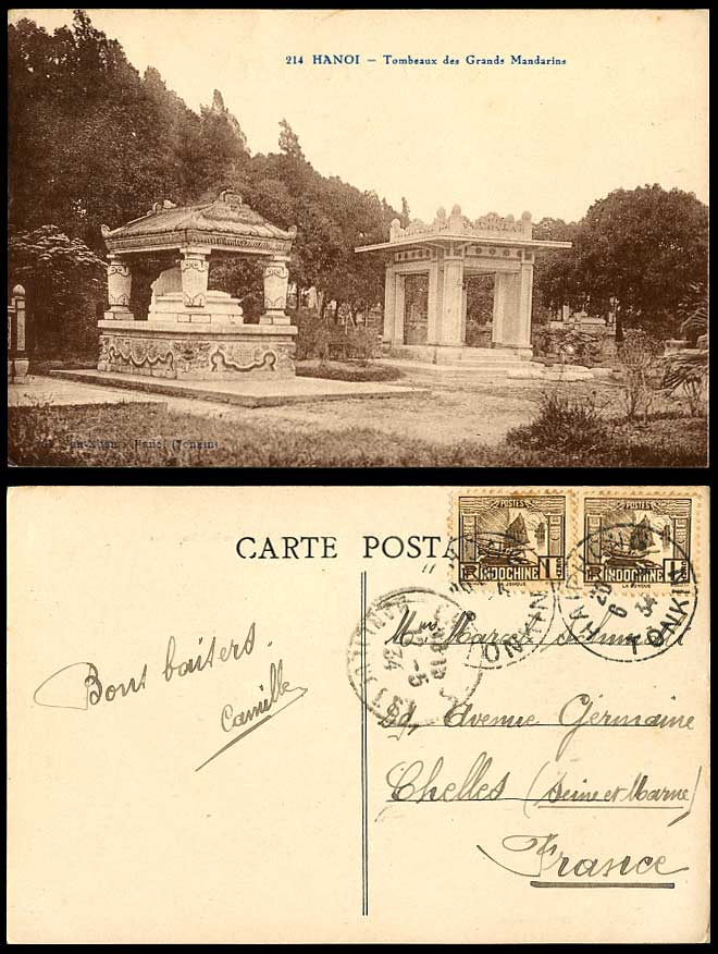 Indo-China 1934 Old Postcard Great Mandarins Tombs Tombeaux des Grands Mandarins