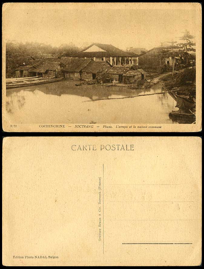 Indo-China Old Postcard Soctrang, Phuno, Arroyo River Scene, Common Houses Boats