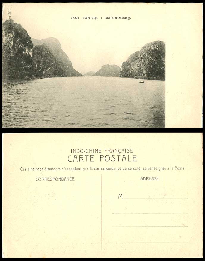 Indo-China Old Postcard Tonkin Baie d'Along Halong Bay, Rocks Mountains Panorama