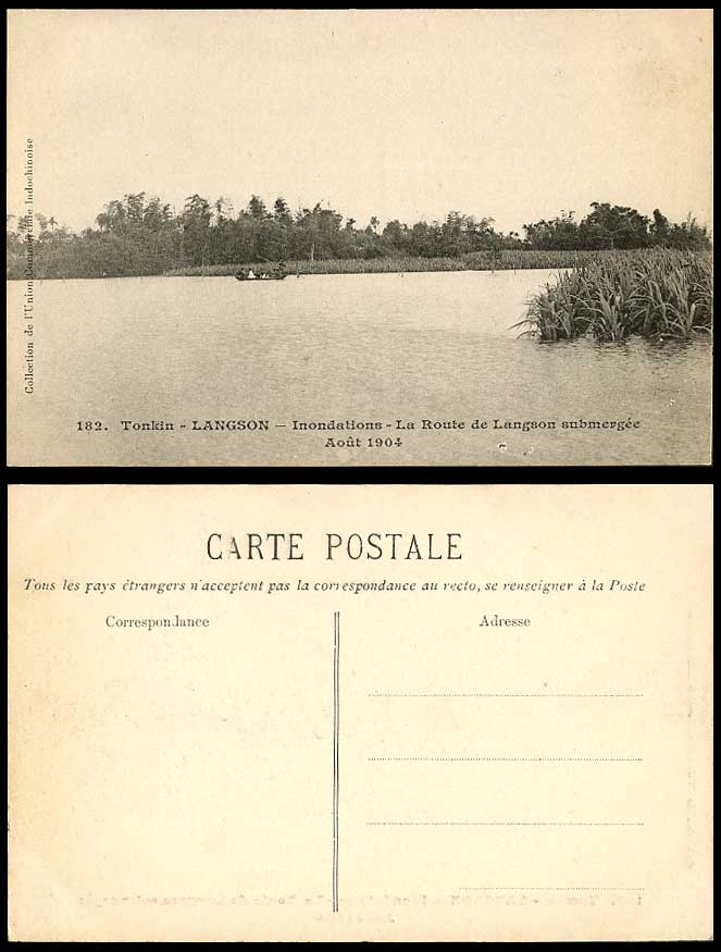 Indo-China Old Postcard LANGSON Flood Inondation Route de Langson Submergee 1904