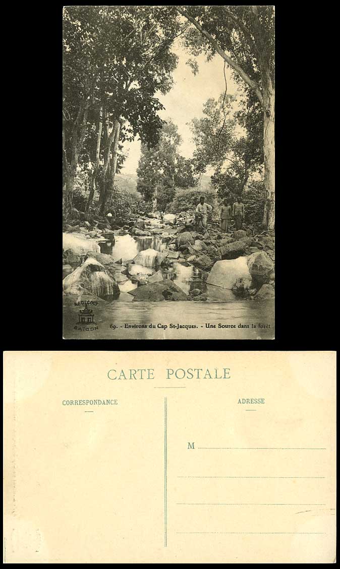 Indo-China Old Postcard Cap St-Jacques, A River Source in Forest, Cascades Rocks