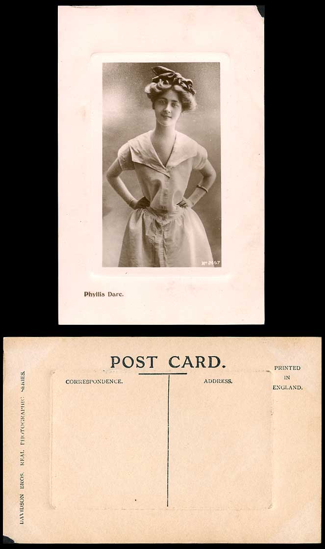 Actress Miss PHYLLIS DARE Old Real Photo Embossed Postcard Davidson Bros No.2457