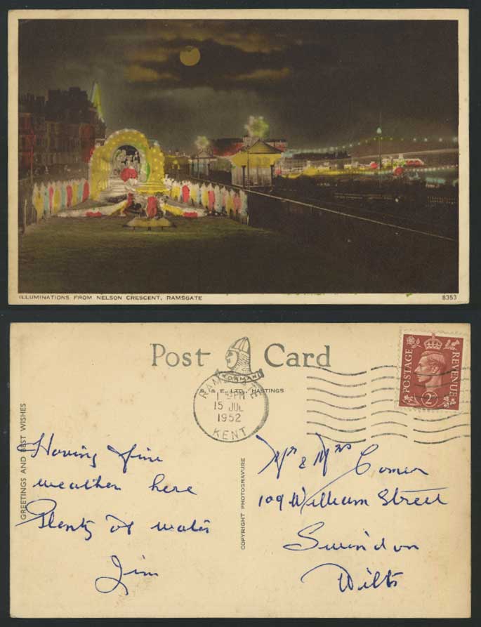 Ramsgate NELSON CRESCENT, Illuminated 1952 Old Postcard