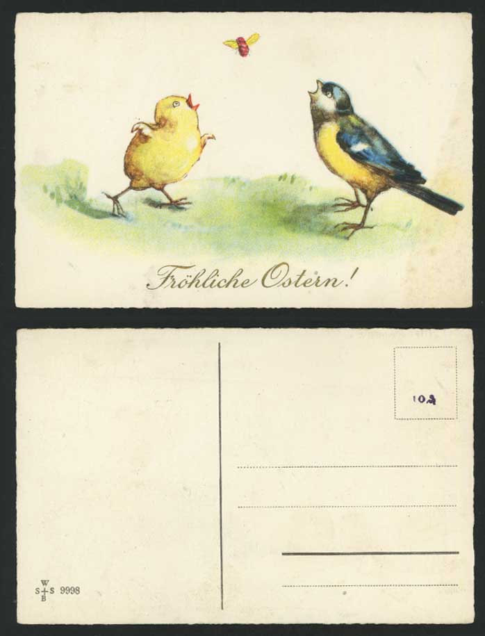 Easter Chicks Birds, Bee or Fly Insect Old ART Postcard