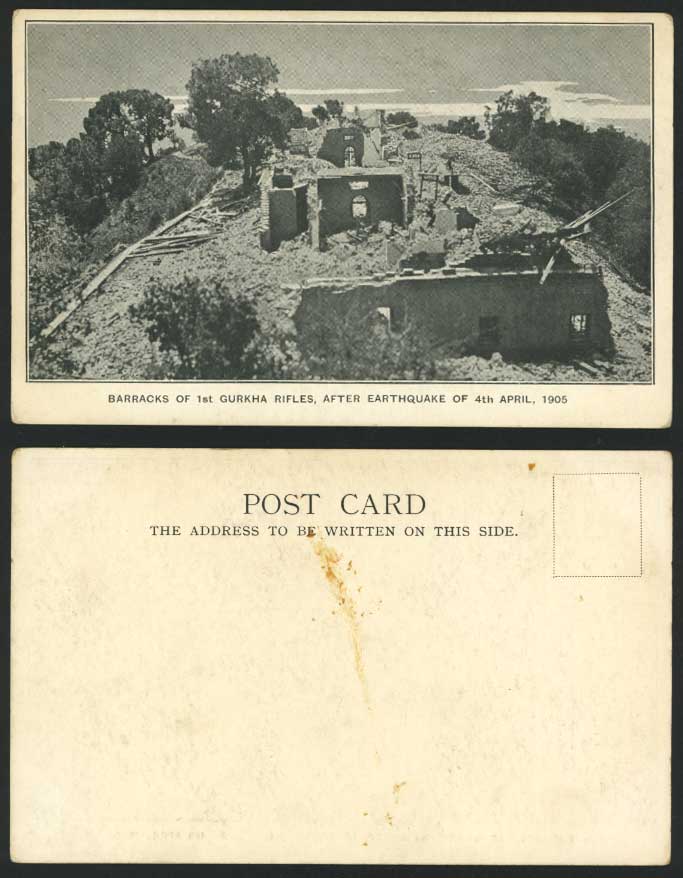 India 1905 Old Postcard Barracks of First Gurkha Rifles After Earthquake Ruins