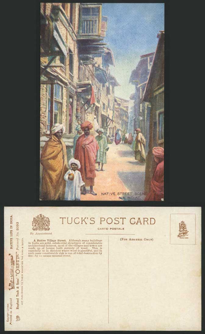 India Old Tuck's Oilette Postcard Native Village Street