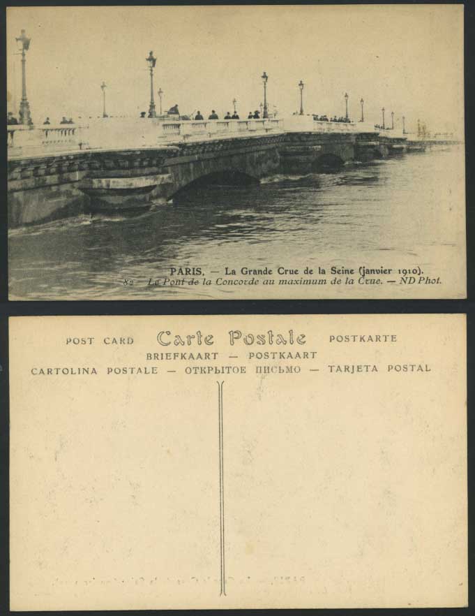 PARIS FLOOD 1910 Postcard Pont de Concorde Maximum Crue