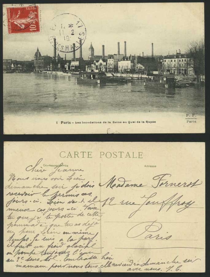 PARIS FLOOD Seine 1910 Postcard Quay - Quai de la Rapee