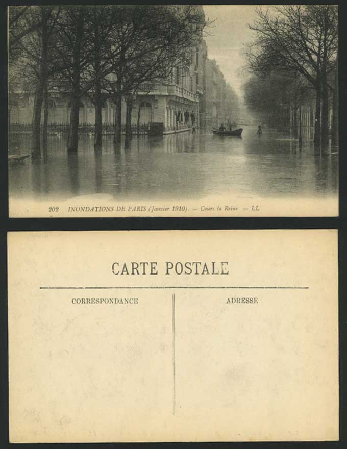 PARIS FLOOD 1910 Postcard Cours La Reine Street L.L.202