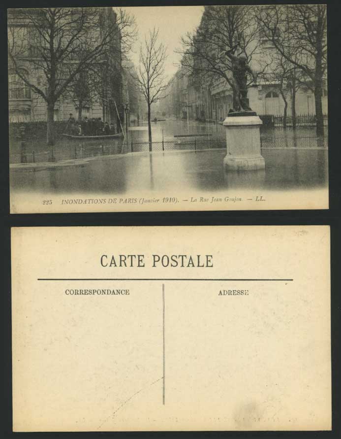 PARIS FLOOD 1910 Postcard Rue Jean Goujon Statue LL.225