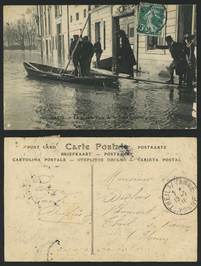 PARIS FLOOD 1910 Postcard Embarcadere, Quartier de Alma