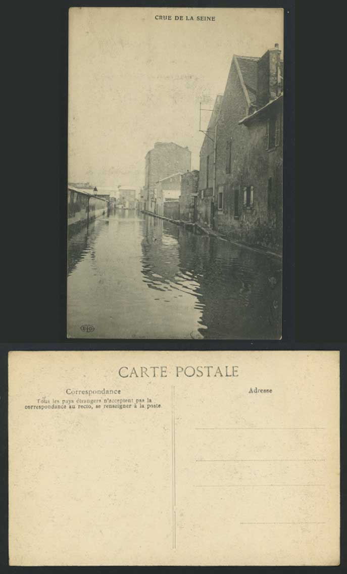 PARIS FLOOD 1910 Postcard Crue de la Seine Street Scene