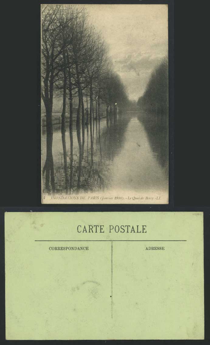 PARIS FLOOD Janvier 1910 Old Postcard Quay Quai de Bercy L.L. 4 Disaster France