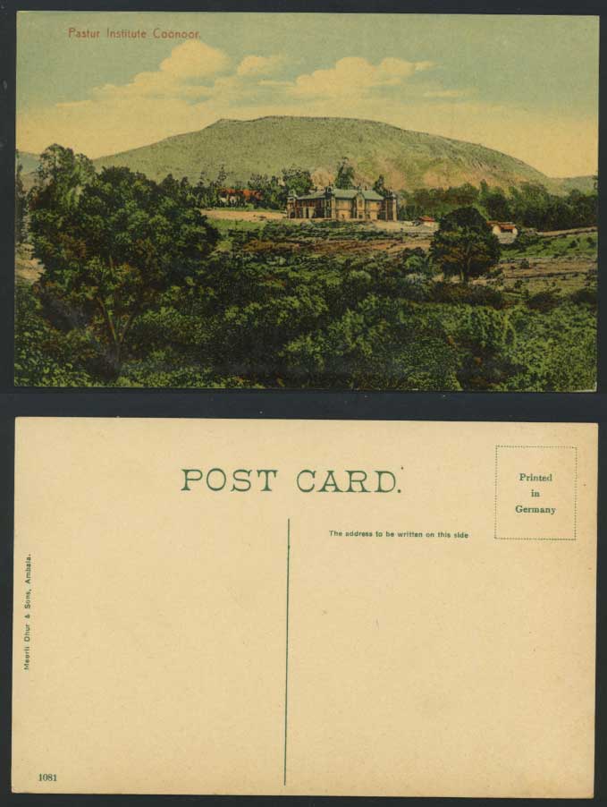 India Old Colour Postcard Pastur Institute COONOOR View