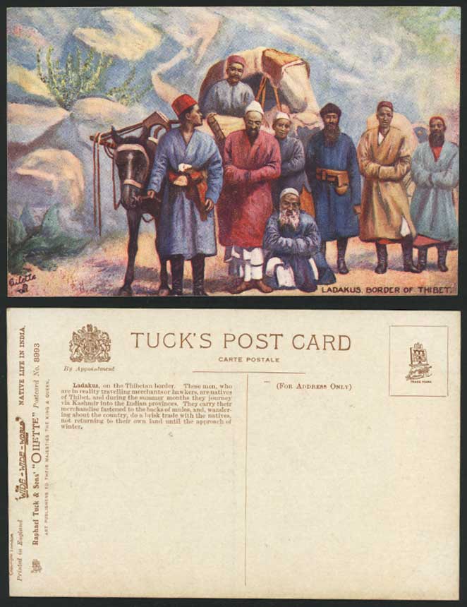 TIBET China Old Tuck's Oilette Postcard LADAKUS Thibet Border Tibetan Merchants