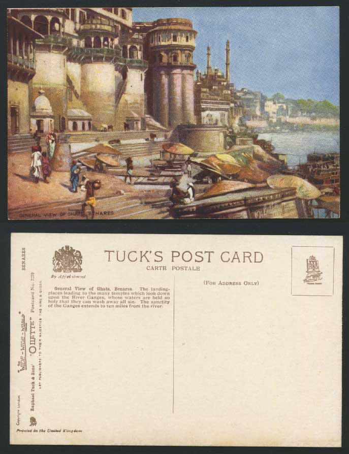 India Old Tuck's Oilette Postcard Panorama, General View of GHATS River Benares