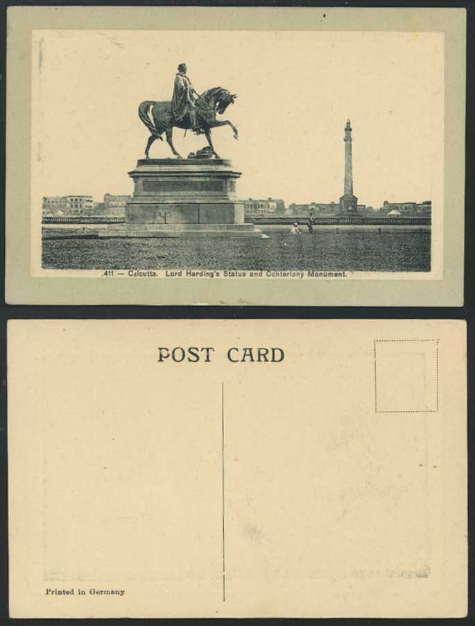 India Old Embossd Postcard Lord Harding's Statue Ochterlony Monument Horse Rider