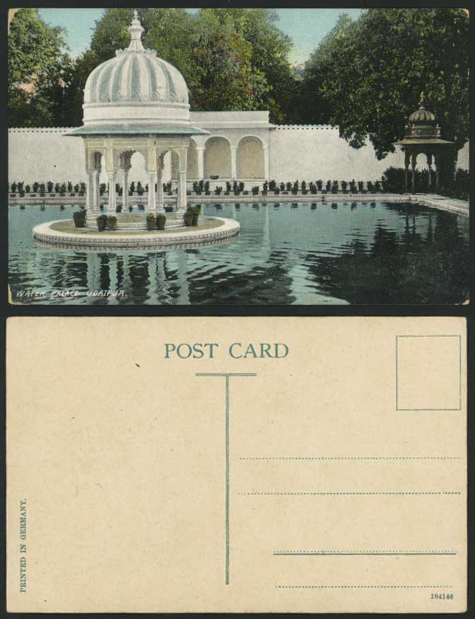 India British Old Postcard WATER PALACE UDAIPUR Oodypur