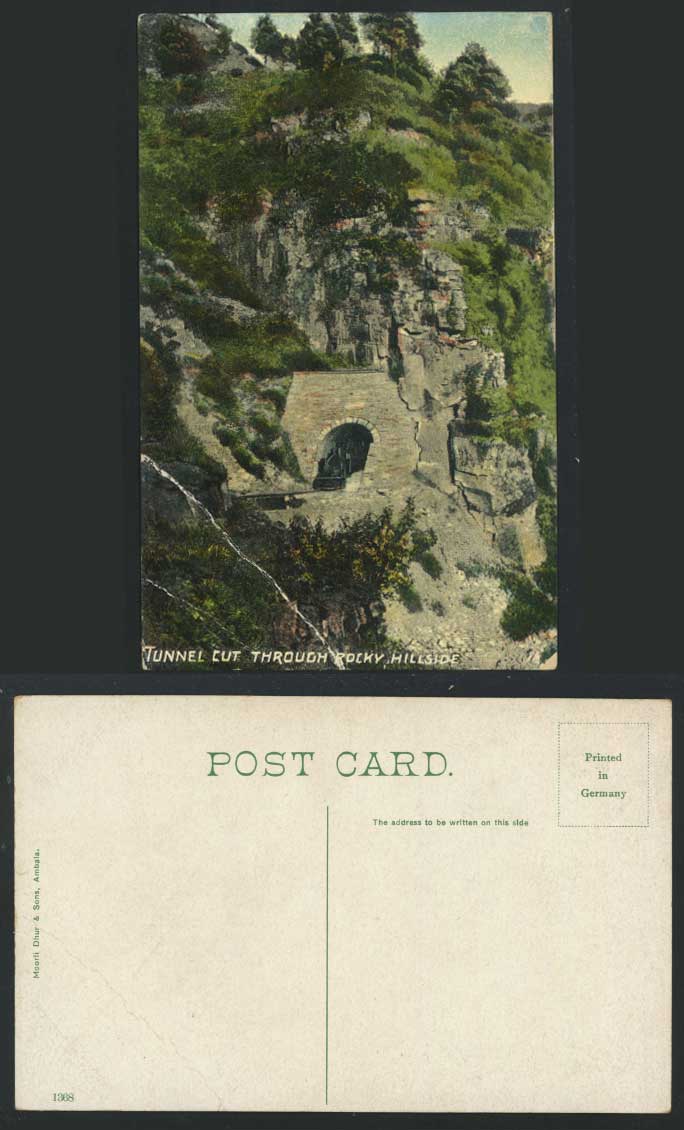 India Old Colour Postcard Train Tunnel Cut Thro Rocky Hillside