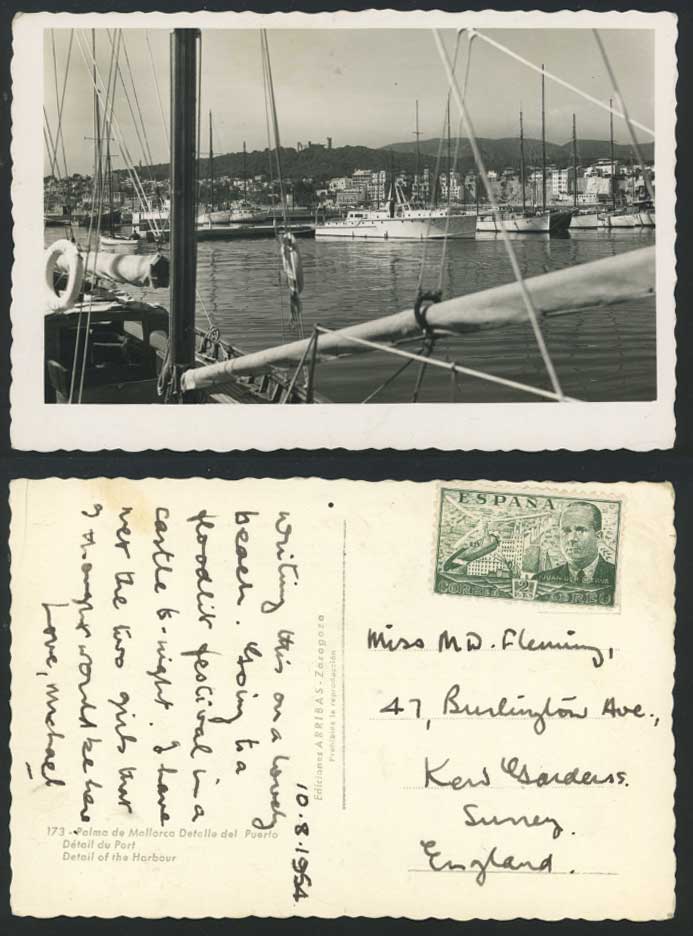 Palma de Mallorca 1954 RP Postcard Puerto Boats Harbour