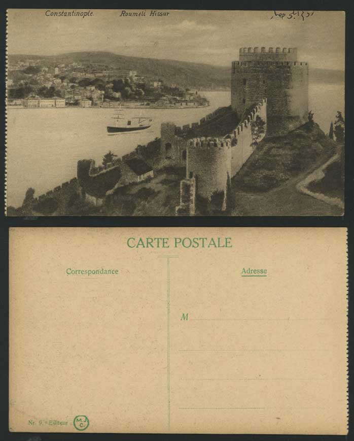 Turkey Constantinople Old Postcard Roumeli Hissar Ctl Bosporus