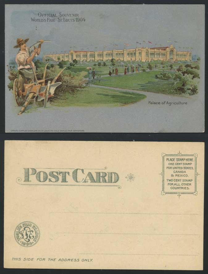 H. Wunderlich ART 1904 Old Postcard World Fair Saint Louis Palace of Agriculture