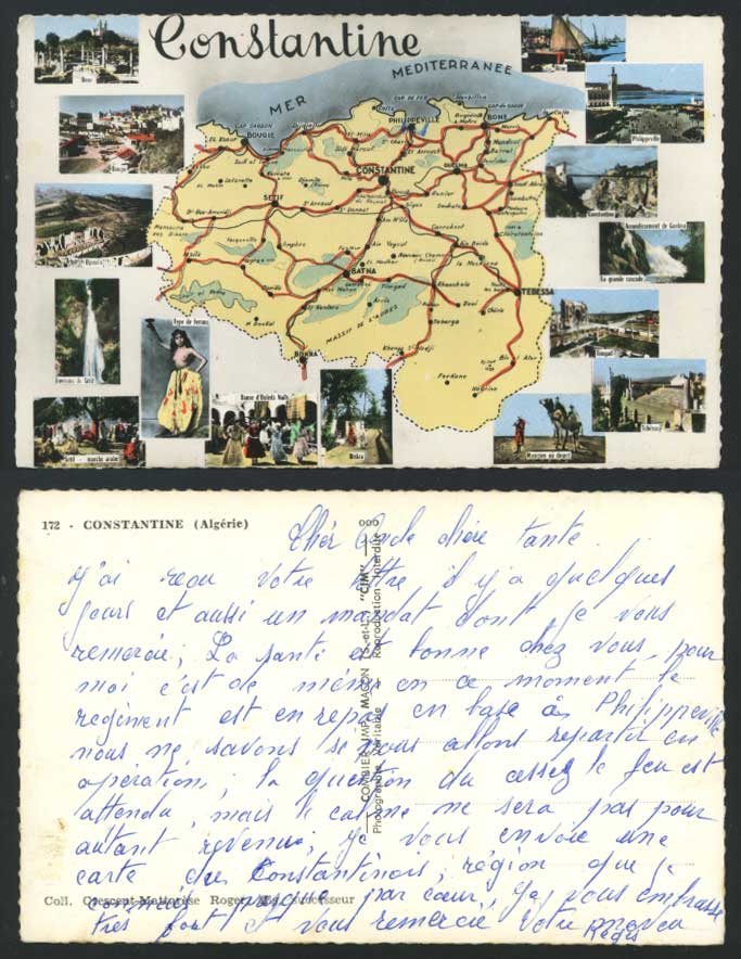 Algeria Constantine MAP Old Postcard Tebessa Biskra etc