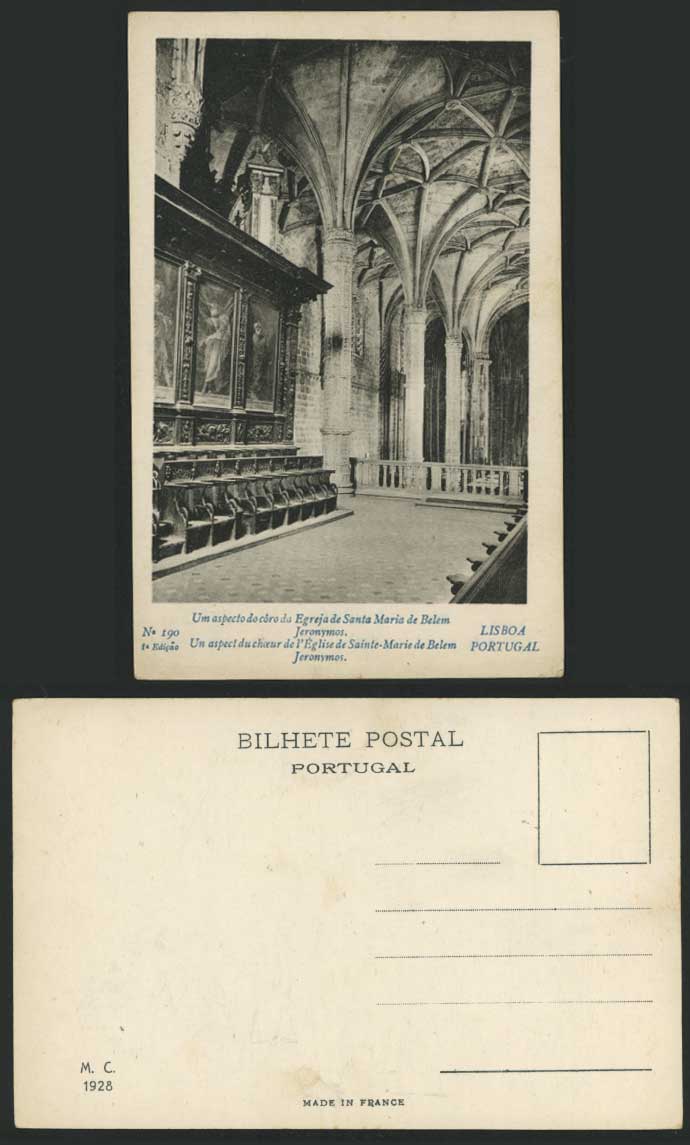 LISBOA Old Postcard Santa Maria Church Belem, Jeronymos