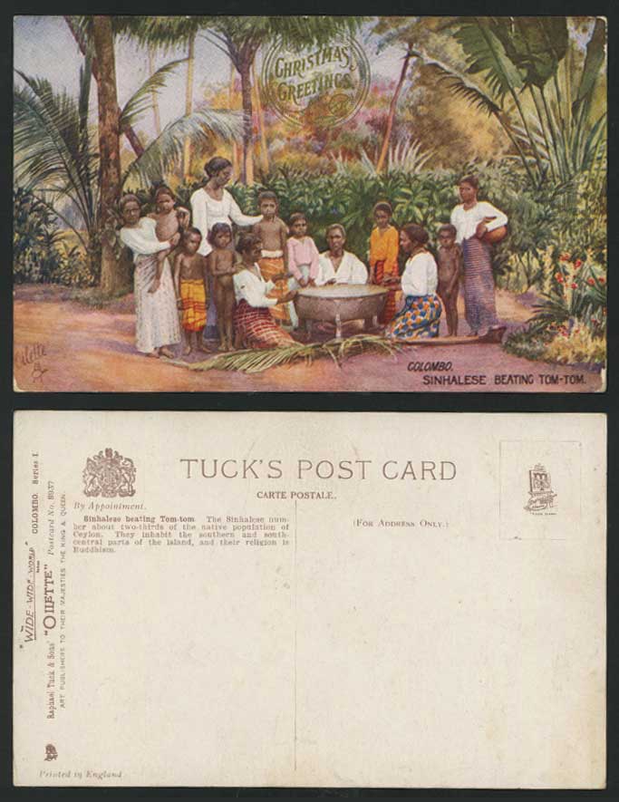 Ceylon Old Tuck's Postcard Colombo, Sinhalese Beating Tom-Tom Drum