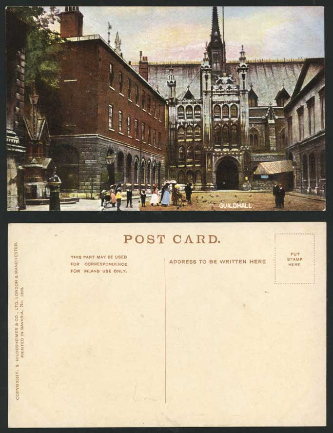 London Old Postcard GUILDHALL, Birds Pigeons & Children