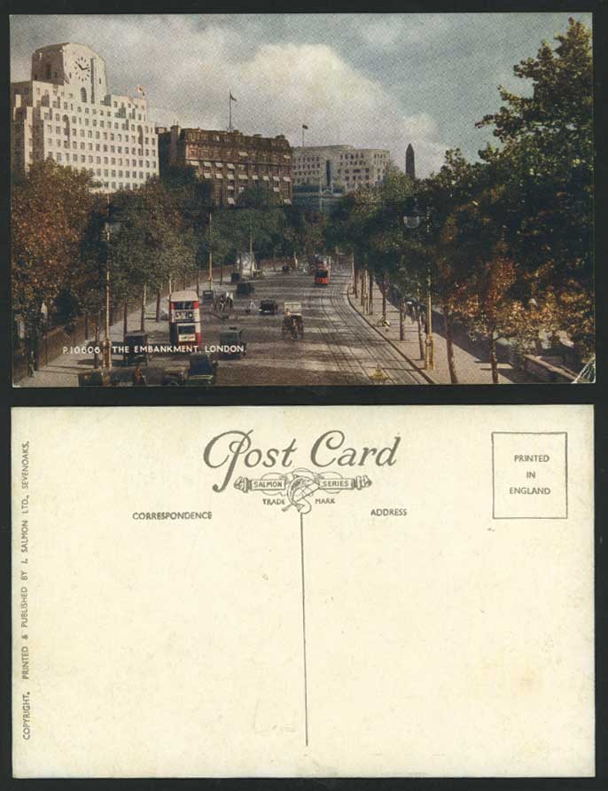 London Old Postcard THE EMBANKMENT Street CARS BUS TRAM