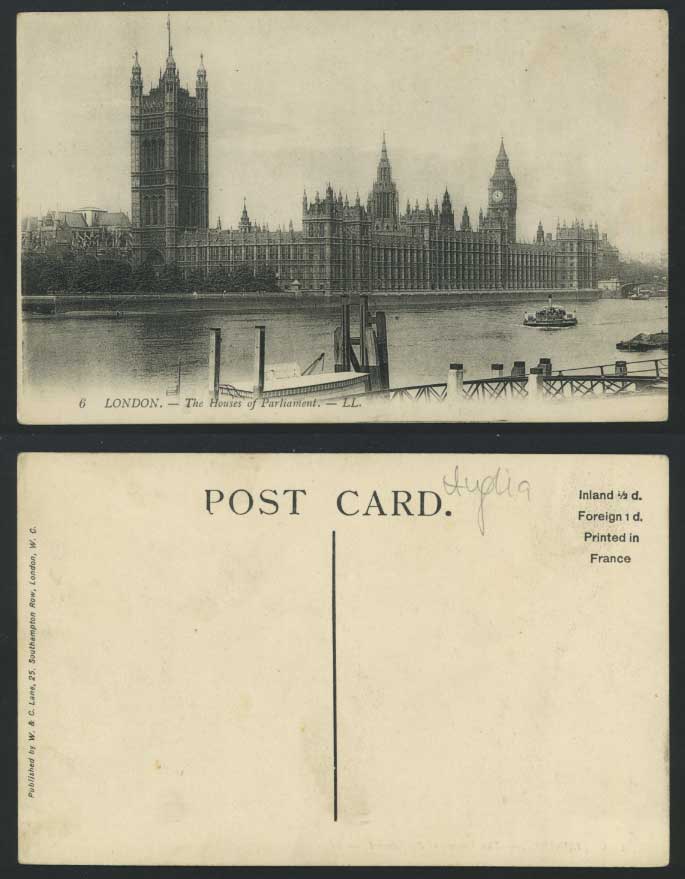 London Old Postcard Houses of Parliament Big Ben L.L. 6