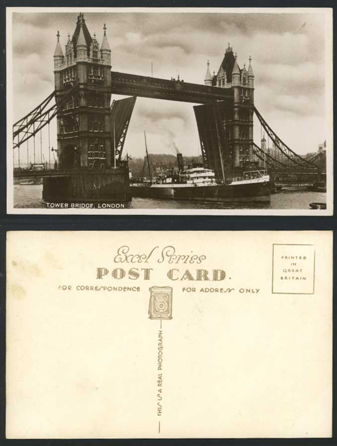 London Old RP Postcard TOWER BRIDGE OPEN for Steam Ship